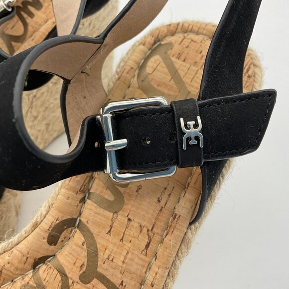Sam Edelman Maura Espadrille Black Wedge Sandals Jute Trim Suede Upper 8M - Picture 7 of 10